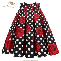 SISHION 2023ใหม่ Rose พิมพ์ Polka Dots กระโปรง Y2K SS0012 Harajuku Jupe Femme Vintage ผ้าฝ้ายผู้หญิงฤดูร้อน Skater กระโปรงจีบ