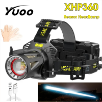 YUOO ไฟฉายคาดศีรษะ LED เซ็นเซอร์ XHP360,ไฟฉายหัวไฟหน้าแบบชาร์จด้วยยูเอสบีแบบซูมได้ไฟฉุกเฉินตกปลากลางแจ้งกันน้ำ