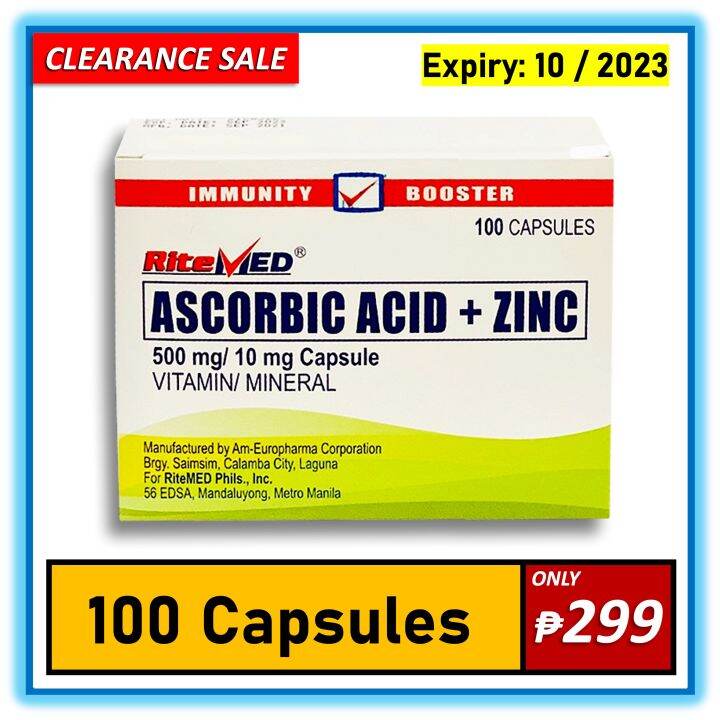 RiteMed Ascorbic acid + Zinc (100 Capsules) 500mg / 10mg Vitamin