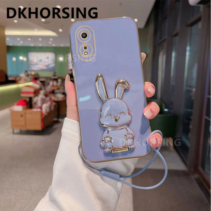 dkhorsing-เคสโทรศัพท์นิ่มชุบสำหรับ-oppo-a98-a78-a77-a77s-a57-a96-a76-a17-a17k-a16-a16k-a16e-เคสกระต่ายน่ารักการ์ตูน-oppoa98-5g-2023ฝาครอบกันกระแทก-oppoa78-5g-พร้อมที่ยึดบาร์และสายคล้องมือ