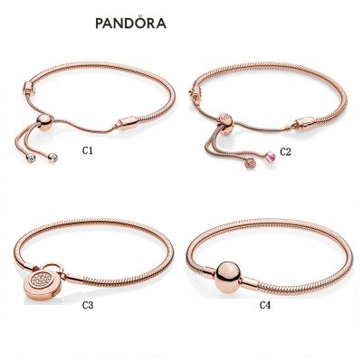 Pandora สร้อยข้อมือเงินสเตอร์ลิง 925 สีโรสโกลด์ ปรับได้ สไตล์เกาหลี ของขวัญคริสต์มาส สําหรับผู้หญิง s928