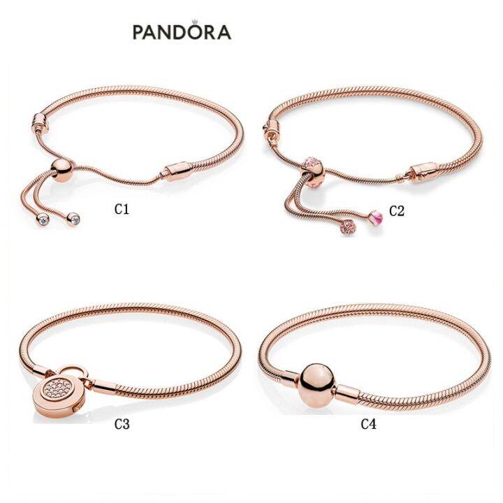 pandora-สร้อยข้อมือเงินสเตอร์ลิง-925-สีโรสโกลด์-ปรับได้-สไตล์เกาหลี-ของขวัญคริสต์มาส-สําหรับผู้หญิง-s928