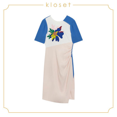 Kloset Midi Dress With Detail At Front (SS19-D011) เดรสผู้หญิง เสื้อผ้าผู้หญิง เสื้อผ้าแฟชั่น เดรสสั้น เดรสตัดต่อ