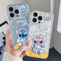 【On Clearance】เคสโทรศัพท์มือถือ TPU เจลใส ขอบสี่เหลี่ยม กันกระแทก ลายนักบินอวกาศ Stitch สําหรับ iPhone 13 Pro Max 14 12 iPhone 11 XR 8 7 SE 2022