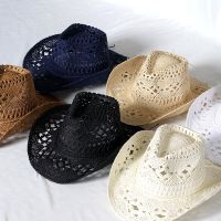 Cowboy hat fashion hollow handmade cowboy straw hat men 39;s summer outdoor travel beach hat unisex solid color western cowboy hat