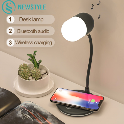 LED Desk Lamp QI Wireless Fast Charger Music Speaker For iphone 8 X XR USB Reading Light Dimmable Office Bedroom Night Light