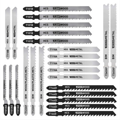 25 Pcs T Jig Saw Blade Set, T- Blades for Wood, Plastic and Metal Cutting