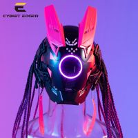 Cyber Punk Mask Night City Festival Samurai Circular White LED Cosplay ACG SCI-FI Helmet With Hair Halloween Gifts For Adults