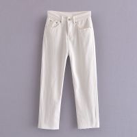 2021Tangada 2021 Fashion Women White High Street Jeans Pants Long Trousers Pockets Buttons Female Pants SW14