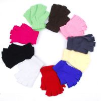 Ladies Winter Fingerless Gloves Mittens Solid Color Women Half Fingers Warm KnitMagic Gloves Mittens Men Unisex Black White