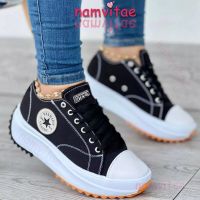 COD SDFGDERGRER Namvitae Sneakers Ladies Large Size Low Top Thick Sole Lace-Ups Outdoor Sports Canvas Shoes Women