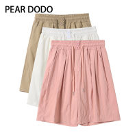 PEAR DODO ฉบับภาษาเกาหลีเอวสูงใส่สบายหลวม A-Line กางเกงขาสั้นขากว้างสำหรับผู้หญิง