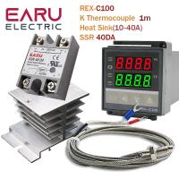 REX-C100ดิจิตอล PID ตัวควบคุมอุณหภูมิเทอร์โมสตัท + รีเลย์ SSR-40DA SSR 40A สูงสุด + K เทอร์โมคัปเปิล M6พร้อมฮีทซิงค์หัววัด1เมตร