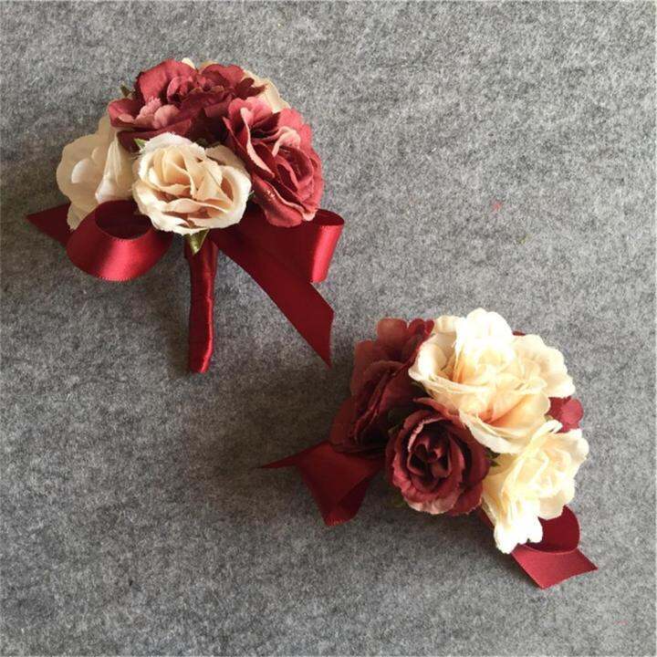 ดอกไม้ประดิษฐ์-goom-boutonniere-buttonhole-เจ้าสาวข้อมือคอร์เซ็ทดอกไม้มือถือชายดอกไม้งานแต่งงานชุดสูทสำหรับงานเลี้ยง