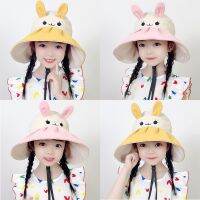 Cartoon Hat Outdoor Hats Large Brim with Windproof Rope Children Caps 5-12years Old