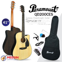 กีตาร์โปร่งไฟฟ้า  PARAMOUNT รุ่น QD200CES ขนาด 41 นิ้ว คอเว้า ทรง  Cutaway Dreadnought ไม้หน้าโซลิดสปรูส ไม้ข้างเเละหลังโรสวูด (กรุณาเลือกเเพ็คเกจ)