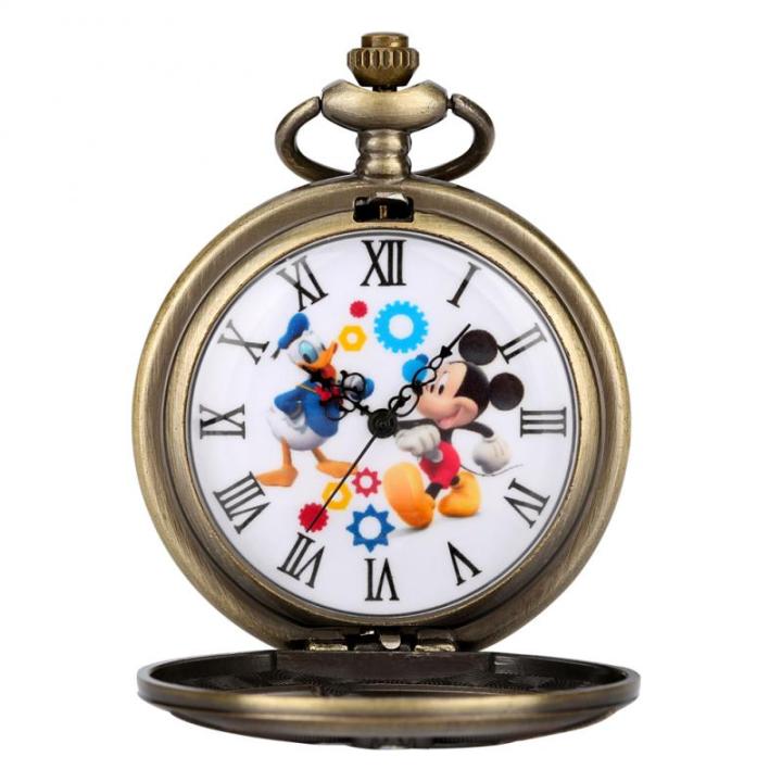 นาฬิกาบรอนซ์กลวงอะนิเมะการ์ตูนจี้นาฬิกาพกพาควอตซ์นาฬิกาติดผนังสไตล์โบราณพร้อมสร้อยคอ80ซม-ต่างหูมีโซ่เอว30ซม