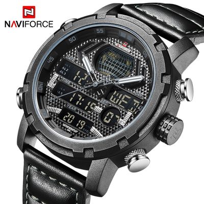 （A Decent035）NAVIFORCEfor Men LuxuryChronograph AnalogWatches MilitaryWristwatch ManLeather Clock