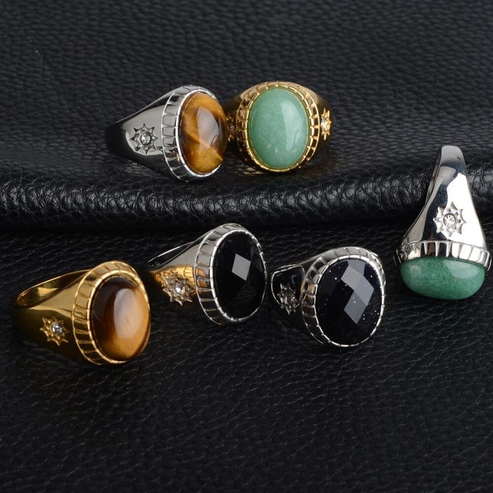 ดาวพระจันทร์สีทองคำสีกุหลาบโมราคริสตัลหินไทเทเนี่ยมทรงรีแหวนเหล็กสำหรับผู้หญิงของขวัญแหวนปาร์ตี้