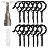 12/20pcs Q Hanger Hooks with Safety Buckle Black Screw Hooks for Hanging String Ceiling Hook Plants Patio Lights