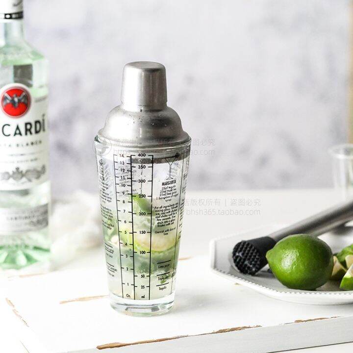 Glass Shaker with Scale Adjustment Milk Tea and Beverage Cup Hand Crank Mixing Glasses Bar