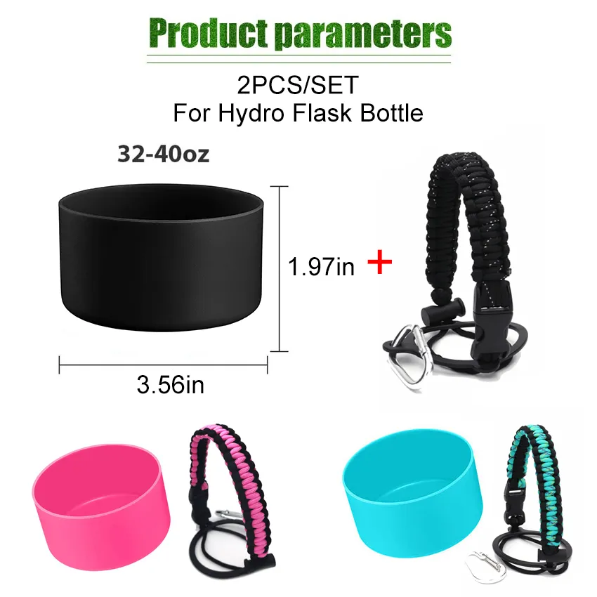 2pcs/set Braided Handle Strap Paracord 7 Core Water Bottle Hiking Travel  Fits Wide Mouth Cup Holder For Hydro Flask Accessories