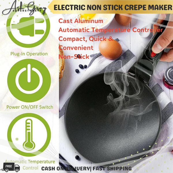 AG Electric Mini Handheld Crepe Maker Pan Nonstick Coating Ideal