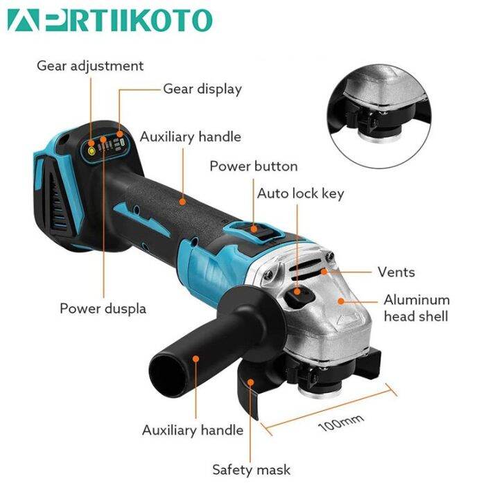 aprtiikoto-เครื่องมือเครื่องขัดมุมไร้สายแบบไม่มีแปรงถ่านเครื่องบดเครื่องตัดเข้ากันได้กับแบตเตอรี่-makita-18v