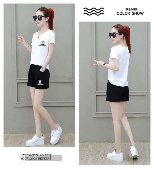 ปลีก-ส่ง-ชุดเซ็ทผู้หญิงเสื้อ-กางเกงขาสั้น-ชุดแฟชั่นผู้หญิง-ชุดกีฬาผู้หญิงสไตล์เกาหลี-mm324-yy324