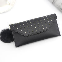 Womens Retro Rivet Hasp Long Wallet Female Hairball Pu Leather Zipper Coin Purse Ladies Clutch Card Holder Phone Bag Money Clip