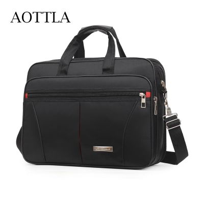 AOTTLA Handbag For Male 17.5 Inch Big Capacity Laptop Bag Nylon Good Quality Men Shoulder Bag Classic Pure Color Mens Briefcase