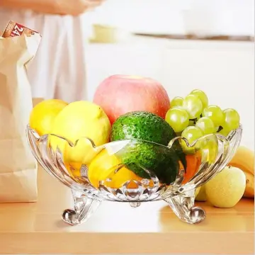 Large Glass Fruit Bowl - Clear Borosilicate Glass Fruit Bowl with