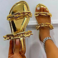 Womens 2021 New Summer Sandals Slippers Female Golden Transparent Chain Decoration Flip Flops Casual Slippers for Women