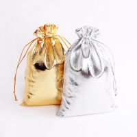 100pc Gold Silver Fabric Bag Gift Bag Aluminium Foil Cloth Bag Drawstring Wedding Gift Bag for Wedding Christmas Party Candy Bag Gift Wrapping  Bags