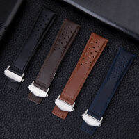 สร้อยข้อมือหนังแท้22มม. สำหรับ Tag Heuer Watchband Men Wristwatch Strap Accessories พับสแตนเลสใหม่ Buckle