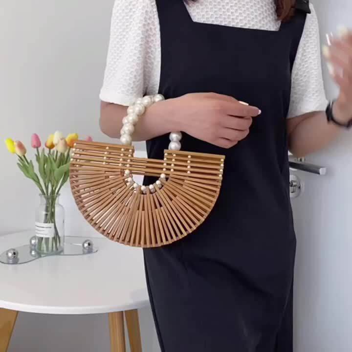 Tas Tote Tenun Wanita Elegan Tas Anyaman Bambu Baru Musim Panas Tas
