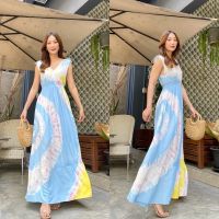 ส่งเร็ว! ? มัดย้อมใส่สวยปัง มาแล้วจร้าLinya Tie Dyed maxi   Maxi Dress ทรงคอวีแขนกุด ดีเทลน่ารัก.. ? ผูกรูดโบว์ช่วงบ่าได้เก๋ๆช่วงเอวแต่งสมอค ทำลายมัดย้