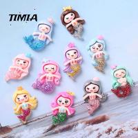 TIMIA 10 pcs ผงกากเพชร เครื่องประดับนางเงือกด้านหลังแบน เจ้าหญิงเงือก เรซิน แพทช์เรซินนางเงือก น่ารักน่ารักๆ มินิมินิ กรอบโทรศัพท์โทรศัพท์