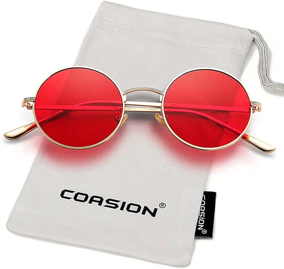  COASION Vintage Round Metal Sunglasses Small Red Halloween  Glasses for Women Men (Gold Frame/Red Lens) : Clothing, Shoes & Jewelry