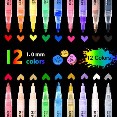 12 สีปากกาสีอะคริลิคกันน้ำถาวร MARKER ปากกาปากกาอะคริลิคสำหรับ DIY หินแก้วเซรามิคแก้วไม้-Yrrey