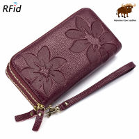 TOP☆CCHAPPY Genuine Cow Leather Long Wallet for Women Double Zipper Large Capacity Wallet Ladies Anti RFID Card Holder Phone Holder
