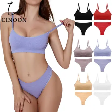 CINOON Women Seamless Bra Set Sexy Thong Low Waist Panties Wire