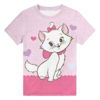 Aristocats Marie แมวชาร์มมิ่งสาวเสื้อยืดฤดูร้อนแมวสีชมพู 3D พิมพ์เด็กเสื้อยืด