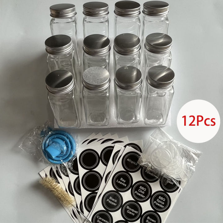 12Pcs Glass Spice Jars with Label-4oz Spices Container Set Kitchen