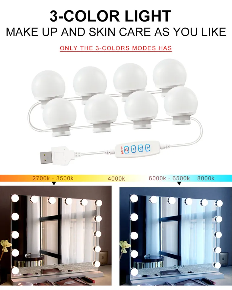 Hollywood Style Led Vanity Mirror Lights Kit - Vanity Lights Have 10  Dimmable Light Bulbs for Makeup Dressing Table and Power Supply Plug in  Lighting