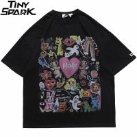 Men Oversize T Shirt Hip Hop Streetwear Painting Letter Heart Rainbow Angels Print Tshirt Harajuku Cotton Short Sleeve T-Shirt 【Size S-4XL-5XL-6XL】