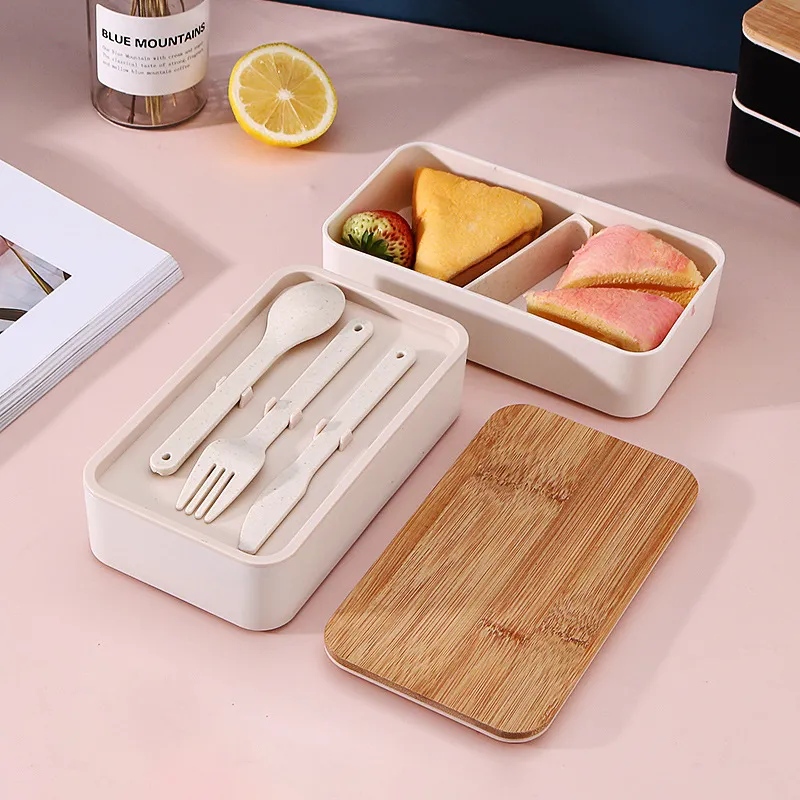 Double Decker Lunch Box with FSC® Bamboo Lid & Utensils