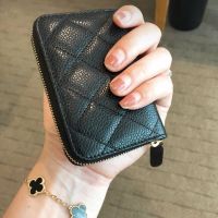 Luxury Fashion Woman Coin Purse Sheepskin Grid Pattern Genuine Leather Zipper Caviar Designer Credit Card Short Wallet Cowhide Wallets