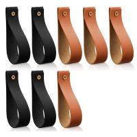 8PCS PU Leather Wall Hooks Wall Hanging Strap Leather Curtain Rod Holder Pebbled Leather Straps Hanger Towel Hook