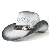 [Hana Clothing Store] 100ฟางผู้หญิงหมวกคาวบอยตะวันตกม้วนขึ้นปีกกลางแจ้ง Sombrero Hombre Cowgirl